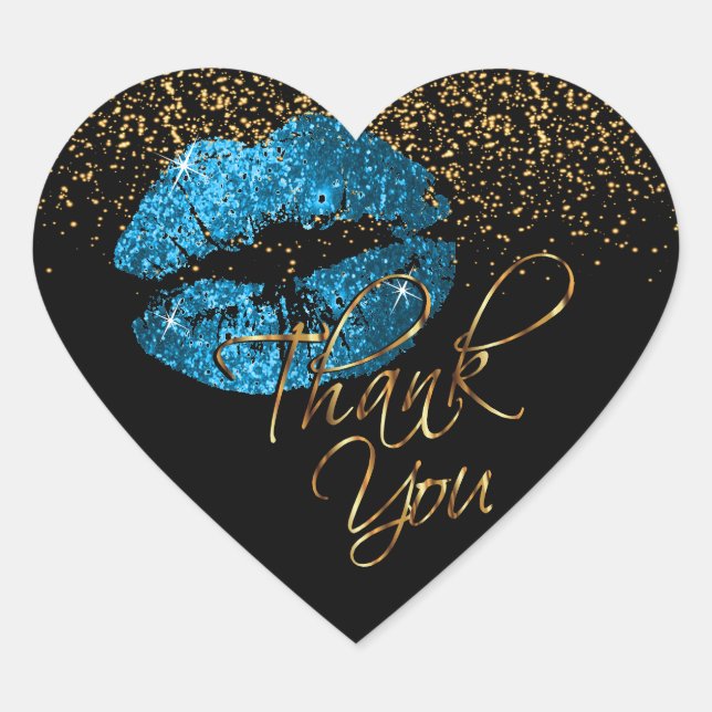 Turquoise Blue Glitter Lipstick - Thank You Heart Sticker (Front)
