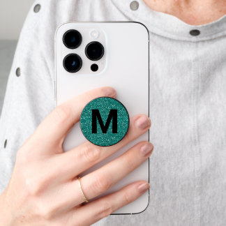 Turquoise Blue Glitter Look and Monogram PopSocket