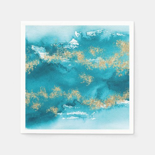 Turquoise Blue Gold And Aquamarine Watercolor Art Napkins