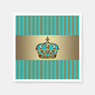 Turquoise Blue Gold Crown Prince Paper Napkins