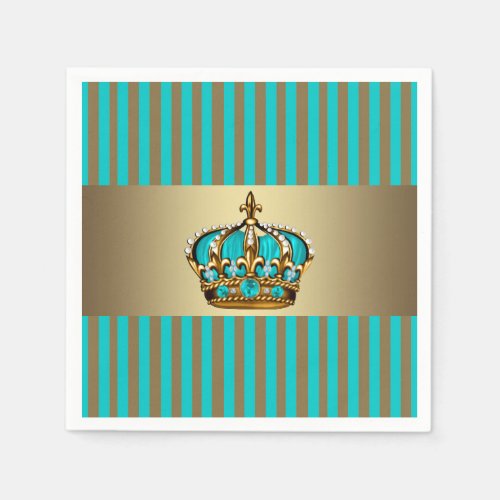 Turquoise Blue Gold Crown Prince Paper Napkins