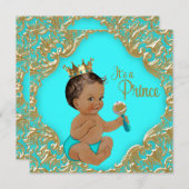Turquoise Blue Gold Ethnic Prince Baby Shower Invitation (Front/Back)