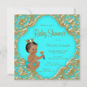 Turquoise Blue Gold Ethnic Prince Baby Shower Invitation (Back)