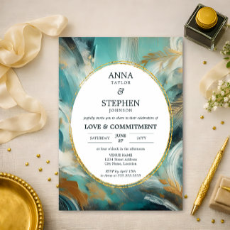 Turquoise Blue Gold Love & Commitment Ceremony Invitation
