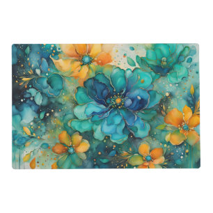 Turquoise Blue gold orange Floral *Personalize* Placemat