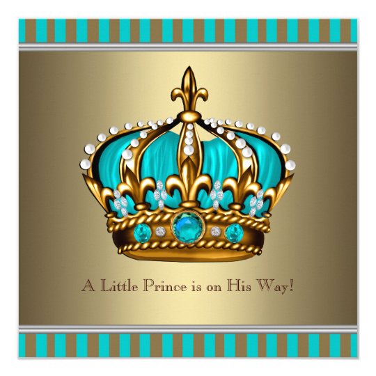 Turquoise Blue Gold Prince Baby Shower Card