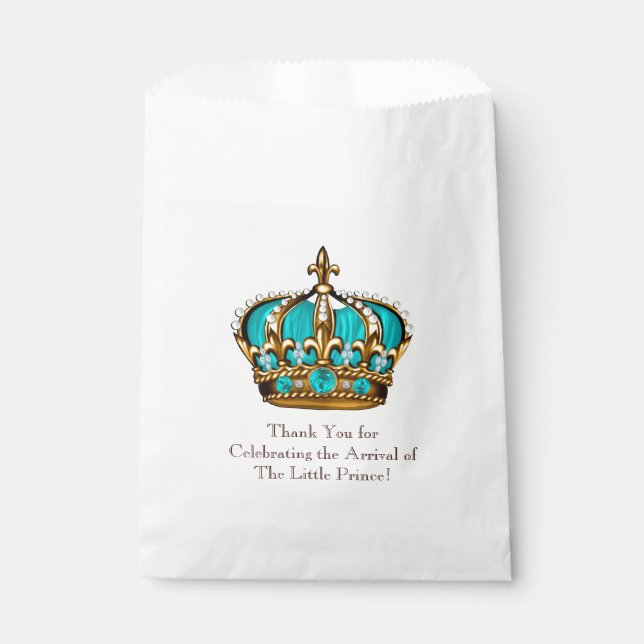 Turquoise Blue Gold Prince Baby Shower Favor Bag (Front)