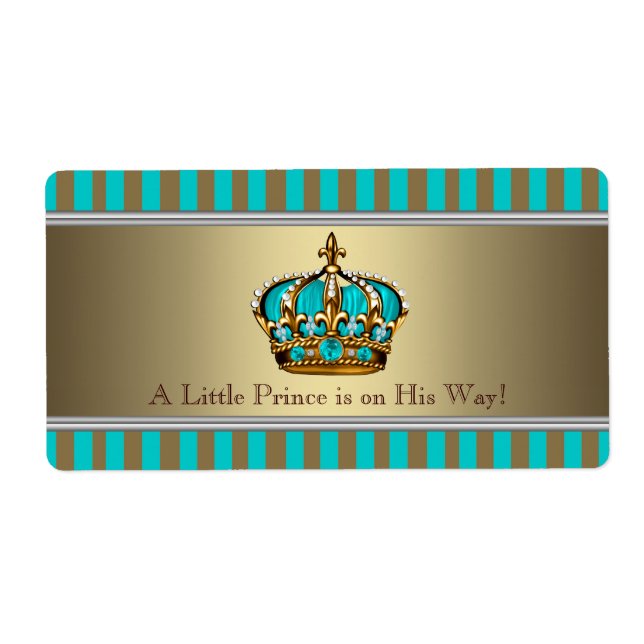 Turquoise Blue Gold Prince Water Bottle Labels (Front)