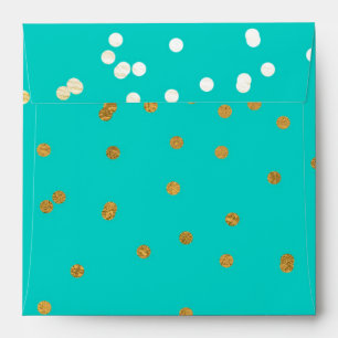 Turquoise Blue & Gold Shiny Confetti Dots Modern Envelope