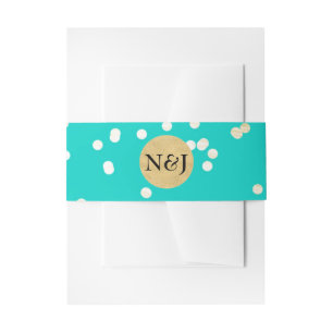 Turquoise Blue & Gold Shiny Confetti Dots Modern Invitation Belly Band