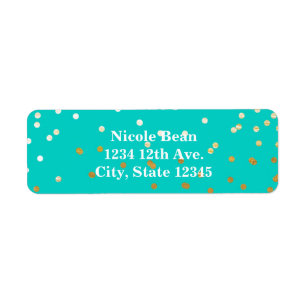 Turquoise Blue & Gold Shiny Confetti Dots Modern Label