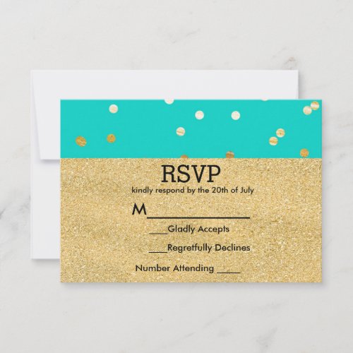 Turquoise Blue  Gold Shiny Confetti Dots RSVP