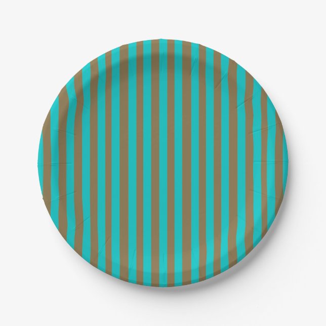 Turquoise Blue Gold Stripe Paper Plates (Front)