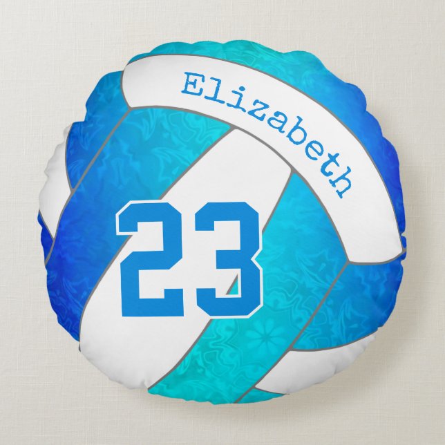 turquoise blue gradient artsy girls volleyball round pillow (Front)