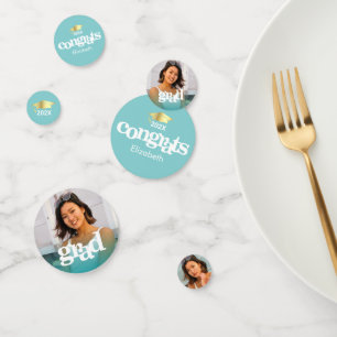 Turquoise blue graduation 3 photo bold typography confetti