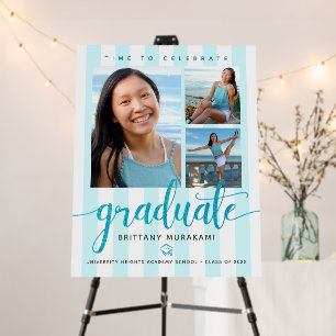 Turquoise Blue Graduation 3 Photo Glitter Script Foam Board