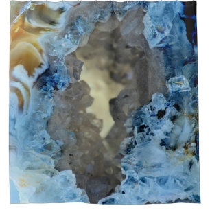 Turquoise Blue Gray Cream Geode Crystals Image Shower Curtain