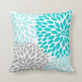 Turquoise blue Gray Dahlia mod decor sofa pillow