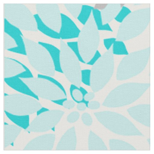 Turquoise Blue Gray Dahlias MOD floral print Fabric