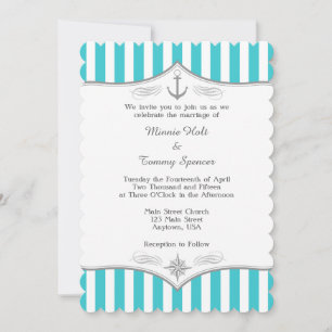 Turquoise Blue Gray Nautical Wedding Invitation