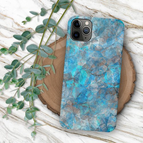 Turquoise Blue Gray Polygon Mosaic Art Pattern iPhone 11 Case