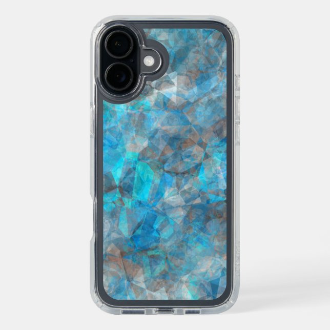 Turquoise Blue Gray Polygon Mosaic Art Pattern Speck iPhone Case (Front (Black))