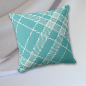 Turquoise Blue Gray Tattersall Plaid Throw Pillow by AvenueCentral at Zazzle