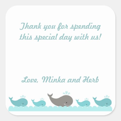 Turquoise Blue Gray Whale Baby Shower Party Favor Square Sticker