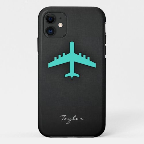 Turquoise Blue Green Airplane iPhone 11 Case