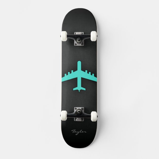 Turquoise; Blue Green Airplane Skateboard Deck (Front)
