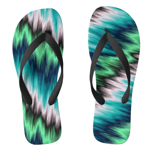 Turquoise blue green and black abstract flip flops (Footbed)