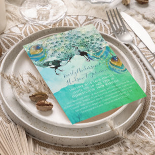 Turquoise Blue Green and Copper Peacock Feather Invitation