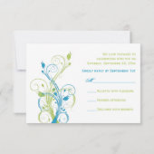 Turquoise Blue, Green, and White Floral Reply Card (Back)