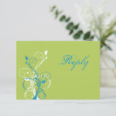 Turquoise Blue, Green, and White Floral Reply Card (Standing Front)