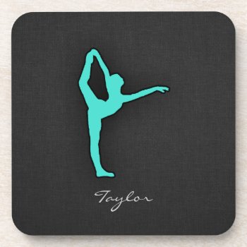 Turquoise; Blue Green Ballet Dancer Beverage Coaster by ColorStock at Zazzle