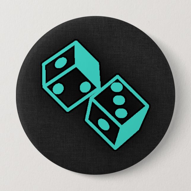 Turquoise, Blue-Green Casino Dice Button (Front)