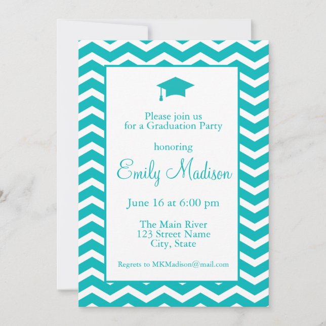Turquoise Blue Green Chevron Graduation Party  Ann Announcement (Front)