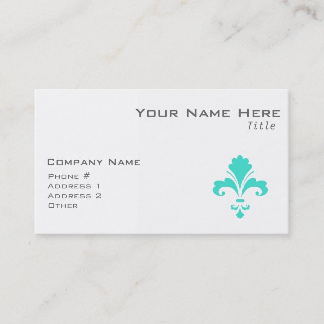 Turquoise, Blue-Green Fleur-de-lis Business Card (Front)