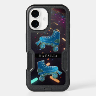 Turquoise Blue Green Glitter Roller Skates Neon iPhone 16 Case