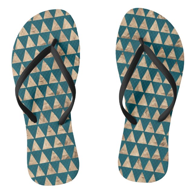 Turquoise blue green gold triangles  flip flops (Footbed)