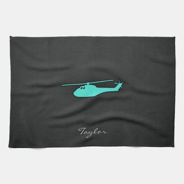 Turquoise; Blue Green Helicopter Towel (Horizontal)