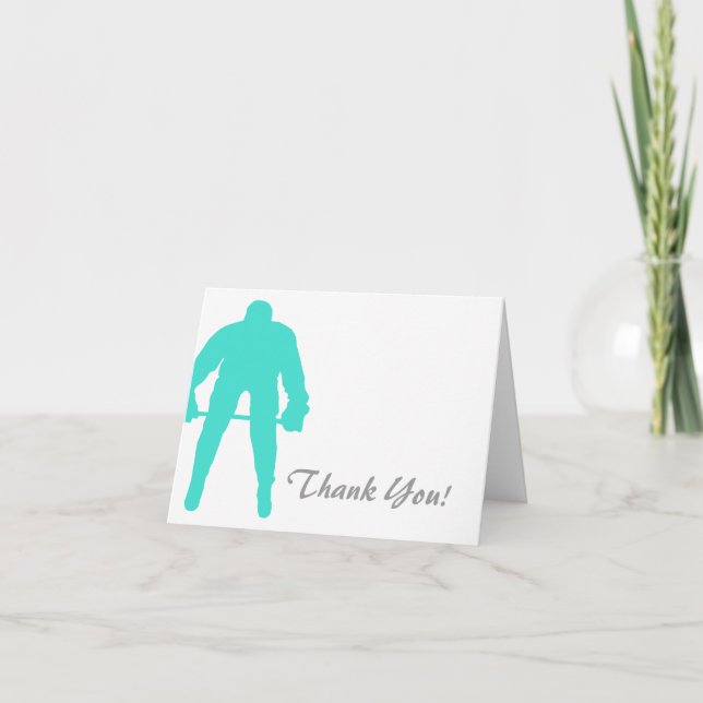 Turquoise; Blue Green Hockey Thank You Card (Front)