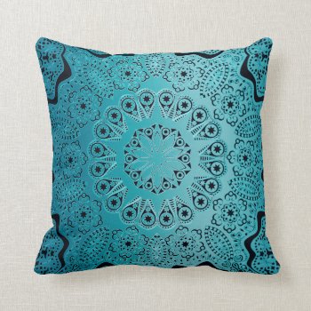 Turquoise Blue Green Mandala Throw Pillow by UROCKSymbology at Zazzle
