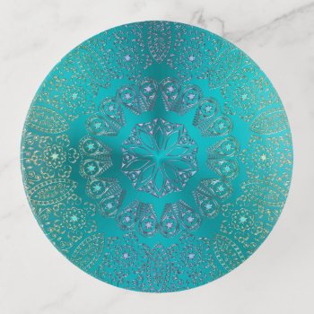 Turquoise Blue Green Mandala Trinket Tray by UROCKDezineZone at Zazzle