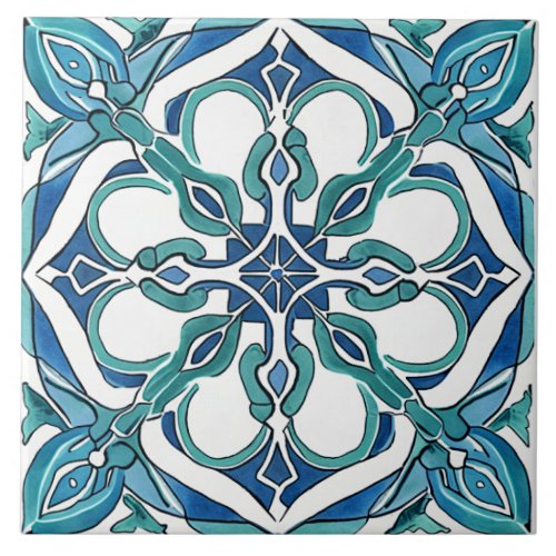 Turquoise Blue Green Mediterranean Azulejo Ceramic Tile