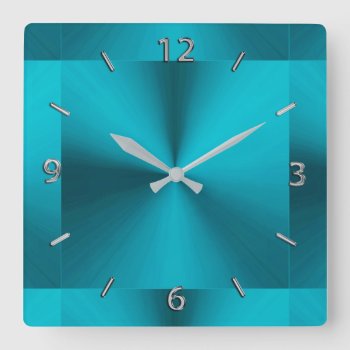 Turquoise Blue Green Metallic Clock by UROCKDezineZone at Zazzle