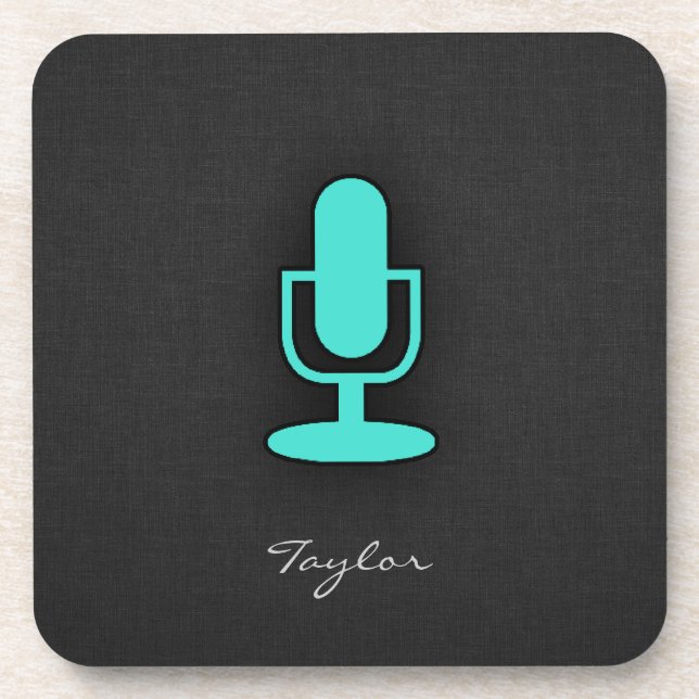 Turquoise, Blue-Green Microphone Drink Coaster (Front)