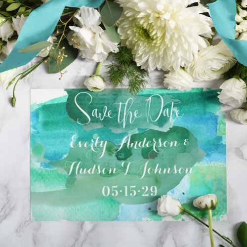 Turquoise Blue Green Modern Abstract Watercolor Magnetic Invitation
