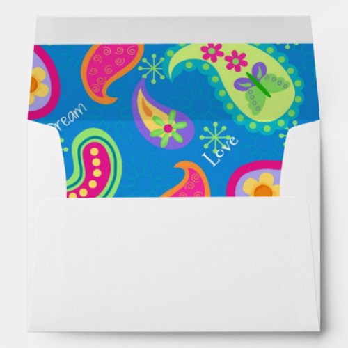 Turquoise Blue Green Modern Paisley Pattern Name Envelope