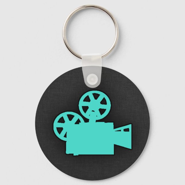 Turquoise; Blue Green Movie Camera Keychain (Front)